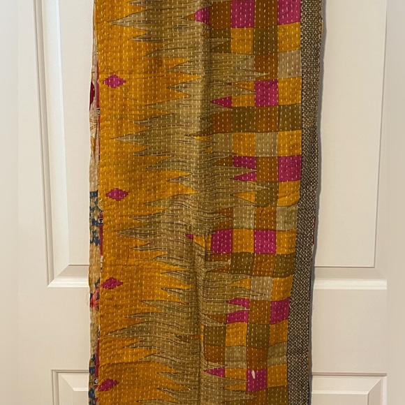 KANTHA SCARF REVERSIBLE TWO SIDED SARI HEAD WRAP DECOR LINEN SARONG - Picture 10 of 11